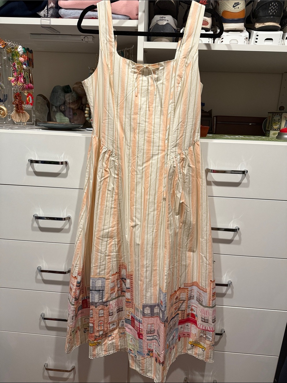 En Saison Cream and Peach Striped Midi Dress with Town Border